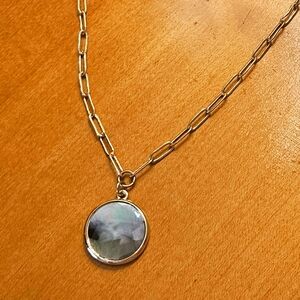 Goldtone Chain Necklace with Purple Irridescent Pendant